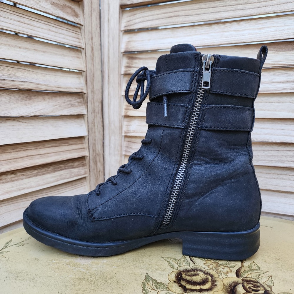 Born US 8.5 Black Leather Lace Up Moto Biker Boots Grunge Punk 90s Dark Academia - Picture 5 of 7